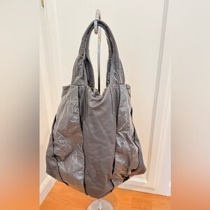 Contemporary Gray Shoulder Bag with Mixed Texture Panels